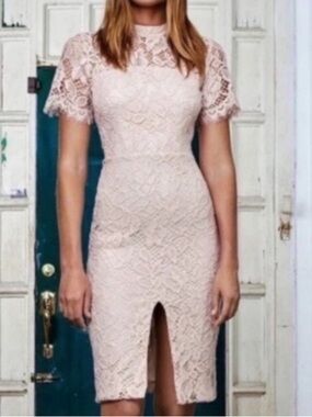 Alexis Ardella Pink Lace Coquette Fitted Midi Dress